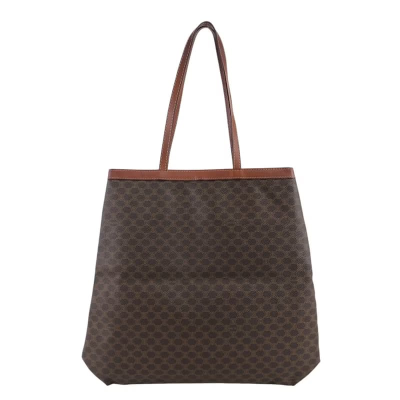 【 日本直送　名牌中古包 】CELINE セリーヌ マカダム トートバッグ ブラウン ブラゾン型押し PVCレザー vintage ヴィンテージ 5ivy2t