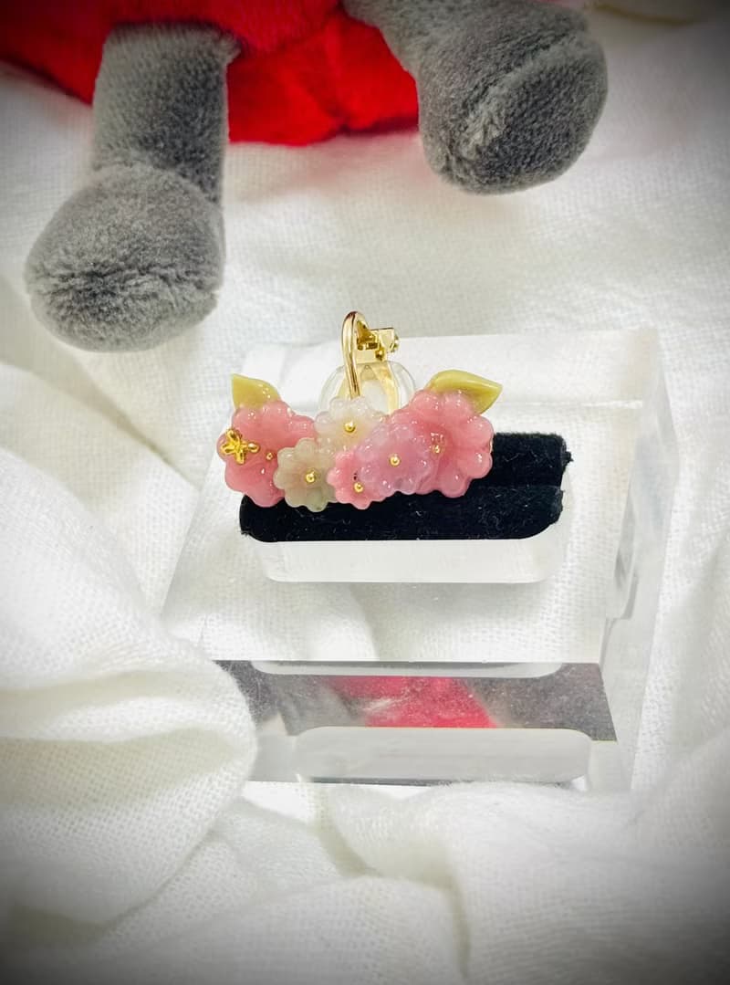 長耳夾系列 - 粉色小花長耳夾
