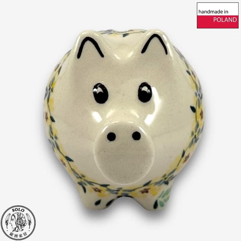 波蘭手繪手工陶-小豬存錢筒 12cm 薔薇花束系列 設計師款