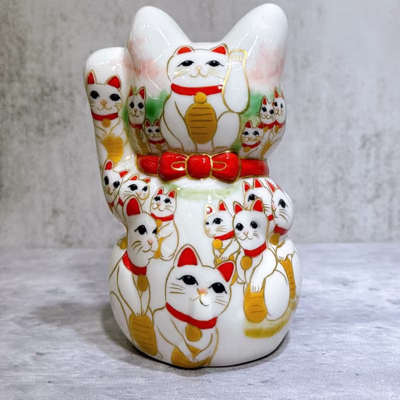 【貓陣招福】日本清水燒招財貓 | 仫繪 白地 貓陣