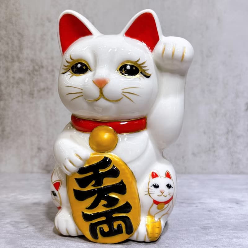 【貓陣招福】日本清水燒招財貓 | 仫繪 白地 貓陣