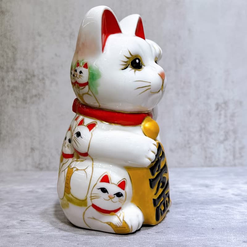 【貓陣招福】日本清水燒招財貓 | 仫繪 白地 貓陣