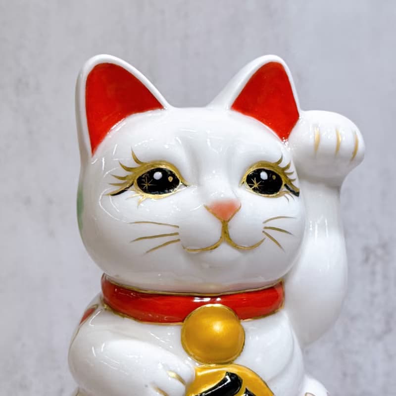 【貓陣招福】日本清水燒招財貓 | 仫繪 白地 貓陣