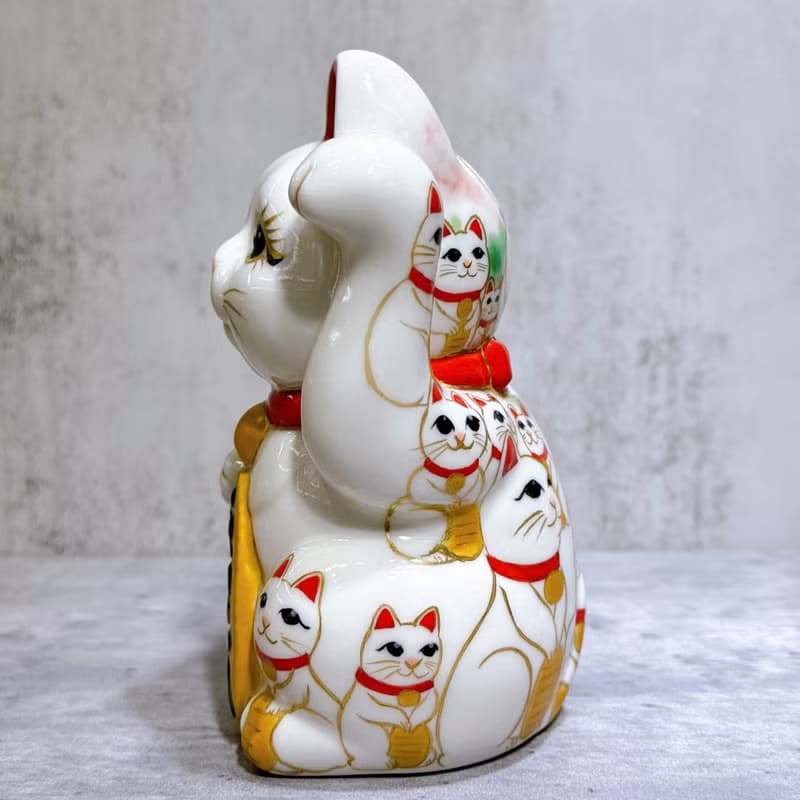 【貓陣招福】日本清水燒招財貓 | 仫繪 白地 貓陣