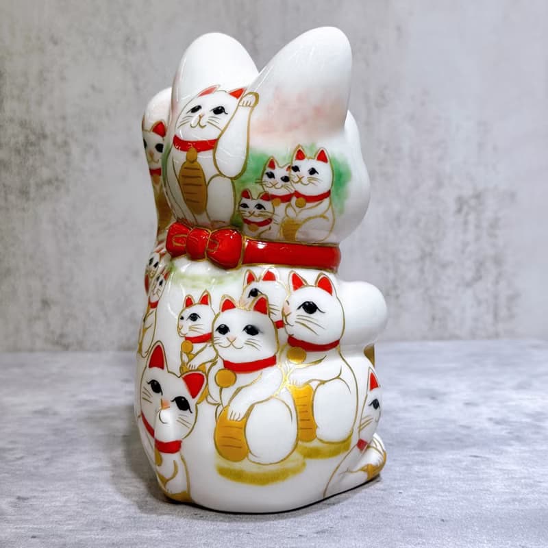 【貓陣招福】日本清水燒招財貓 | 仫繪 白地 貓陣