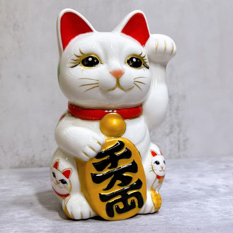 【貓陣招福】日本清水燒招財貓 | 仫繪 白地 貓陣