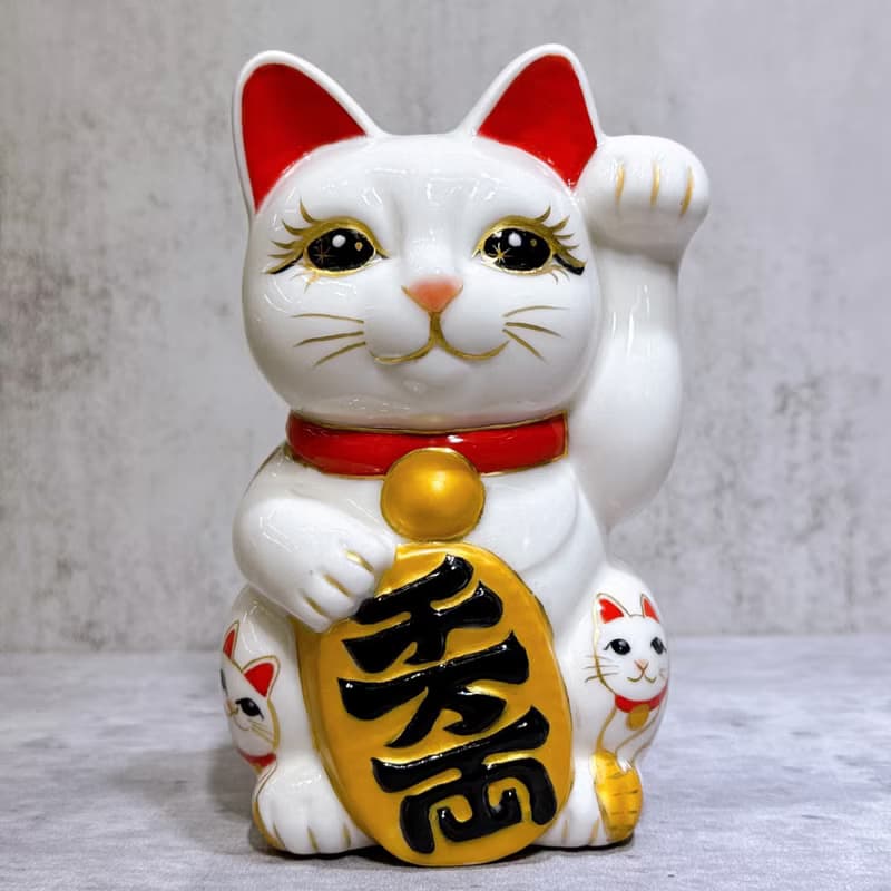 【貓陣招福】日本清水燒招財貓 | 仫繪 白地 貓陣