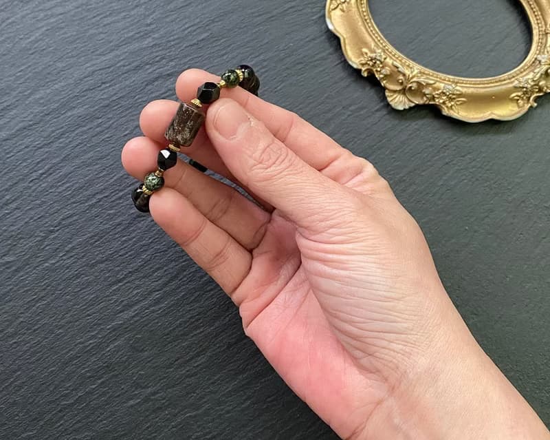 幽靈水晶 黑曜石// 冰種黑曜石 椰殼 藥王石// 黃銅手鍊 招財避邪