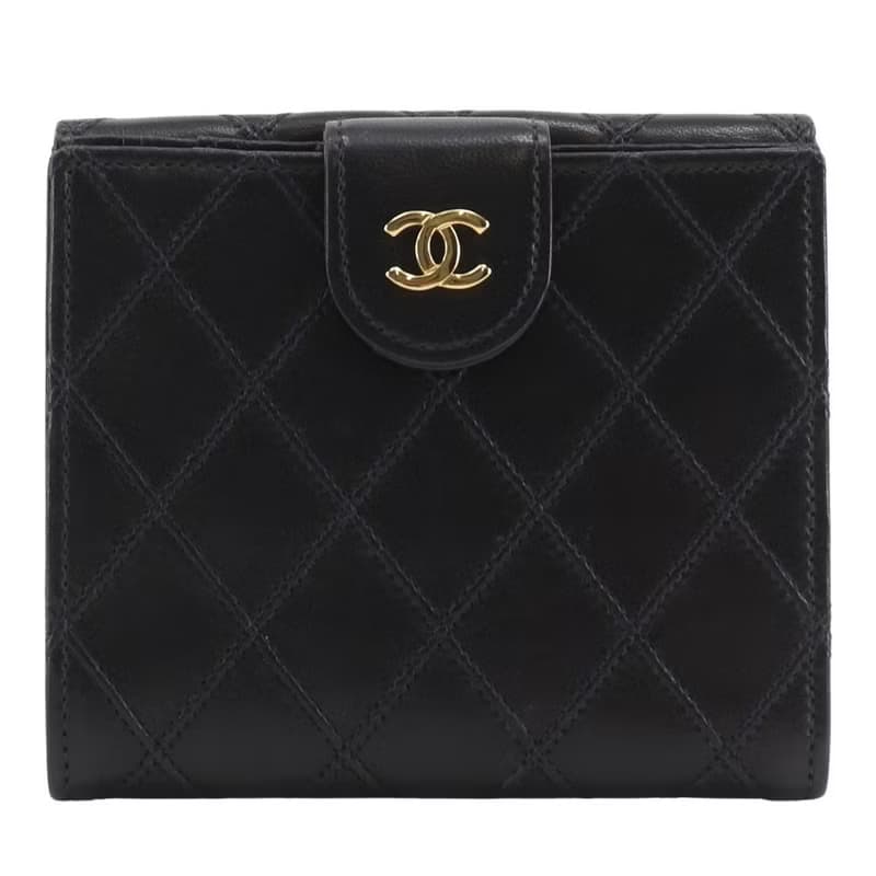 【日本直送】シャネル CHANEL ビコローレ 二つ折り財布 Wホックココマーク ヴィンテージ ラムスキン 黒 レディース【中古】