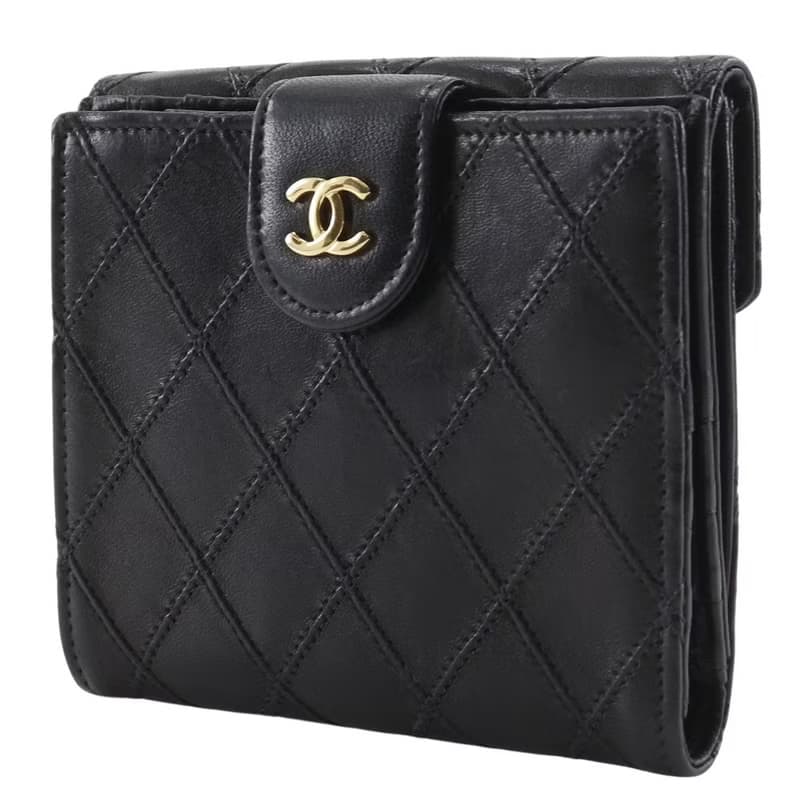 【日本直送】シャネル CHANEL ビコローレ 二つ折り財布 Wホックココマーク ヴィンテージ ラムスキン 黒 レディース【中古】