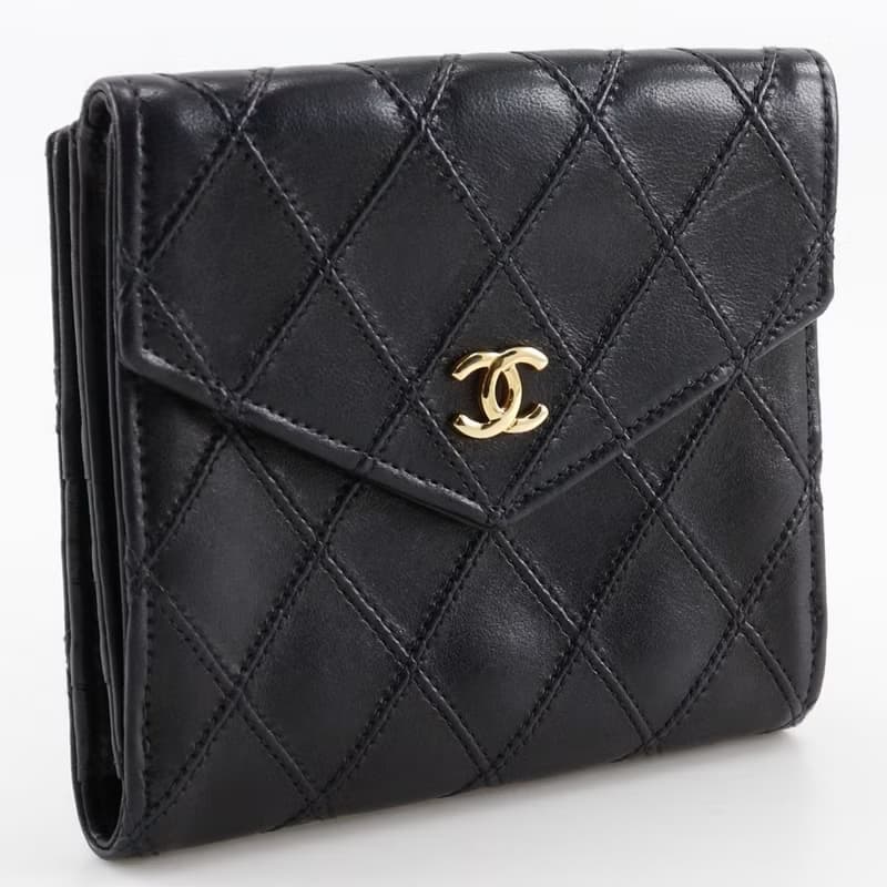 【日本直送】シャネル CHANEL ビコローレ 二つ折り財布 Wホックココマーク ヴィンテージ ラムスキン 黒 レディース【中古】