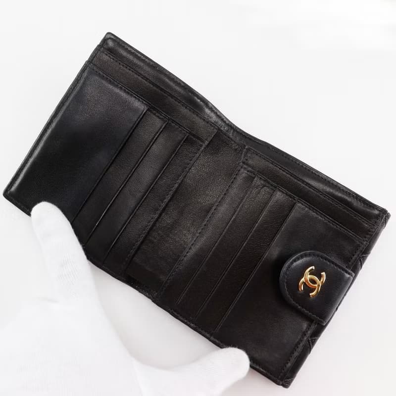 【日本直送】シャネル CHANEL ビコローレ 二つ折り財布 Wホックココマーク ヴィンテージ ラムスキン 黒 レディース【中古】