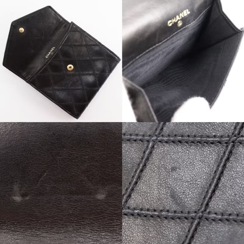 【日本直送】シャネル CHANEL ビコローレ 二つ折り財布 Wホックココマーク ヴィンテージ ラムスキン 黒 レディース【中古】