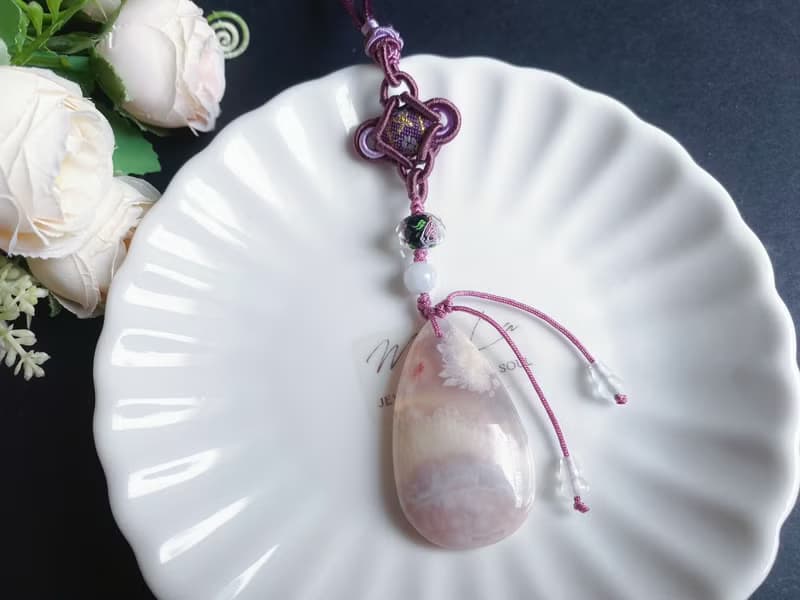 櫻花瑪瑙 翡翠 療癒系 水滴 水晶 琉璃 包掛 禮物 設計款