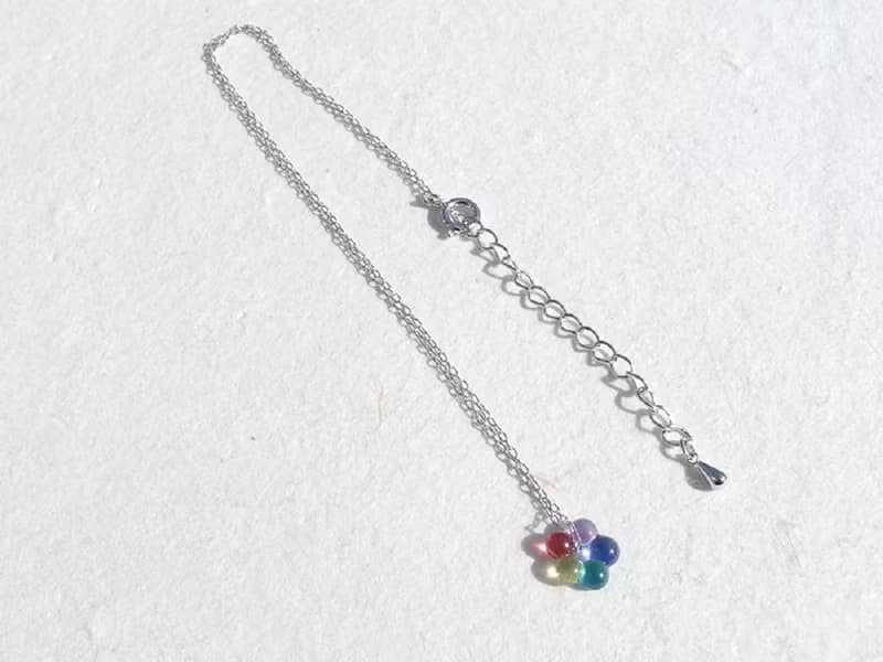 小さなお花ガラス(ぷちはな【パステル】)チェーンネックレス【綿紐、シルバー925選べます】【受注制作】