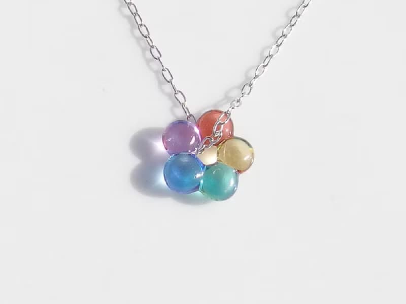 小さなお花ガラス(ぷちはな【パステル】)チェーンネックレス【綿紐、シルバー925選べます】【受注制作】