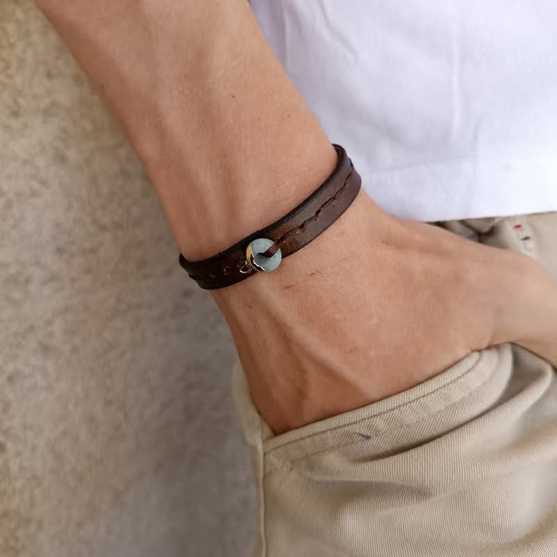 Aventurine Heartbeat  - Lucky Green Stone on Elegant Leather Bracelet, Unique