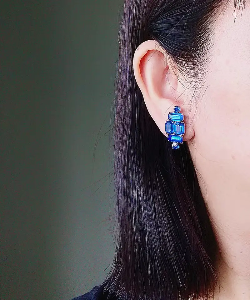 vintage jewelry 璀璨顯色藍色萊茵 夾式耳環
