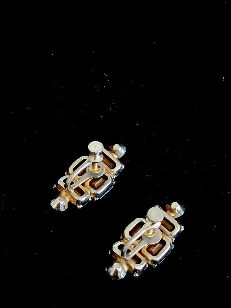 vintage jewelry 璀璨顯色藍色萊茵 夾式耳環