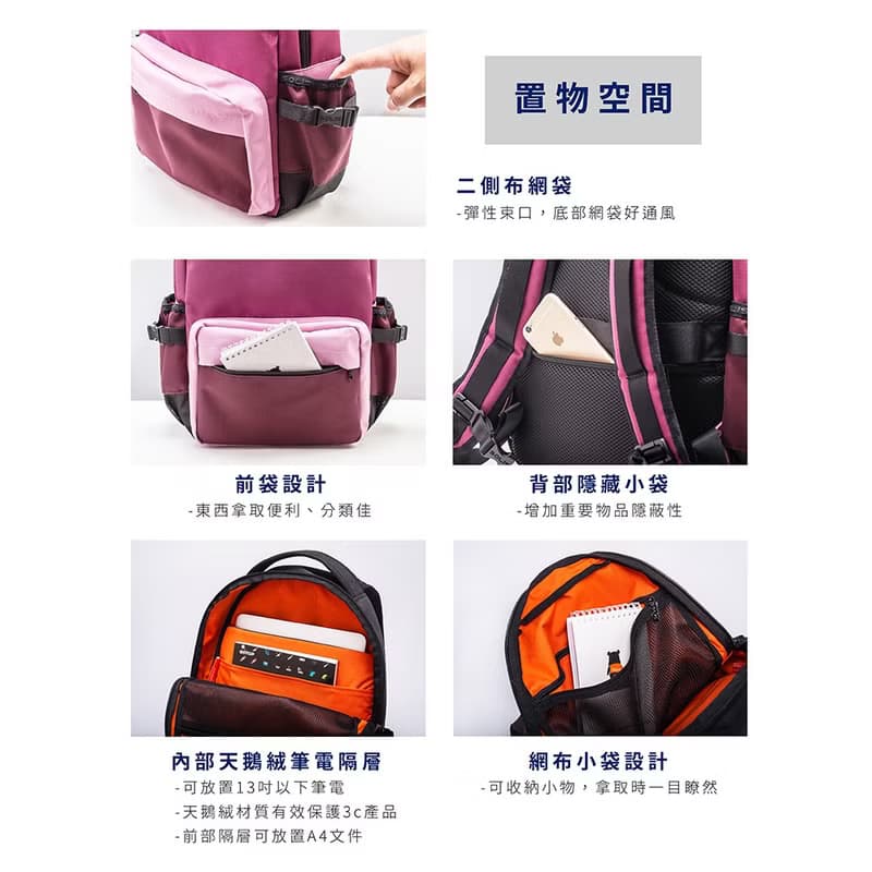 Solis Ones系列13吋電腦後背包-蘇芳紫-可套行李箱拉桿