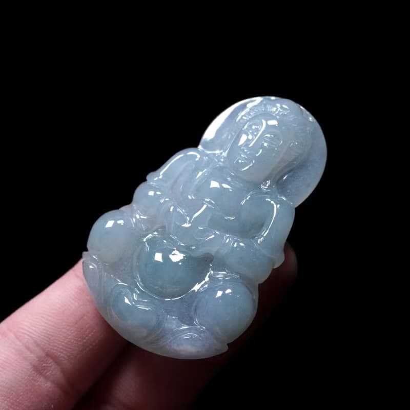 冰種翡翠精雕寶瓶觀音菩薩 | 天然緬甸玉翡翠A貨 | 送禮