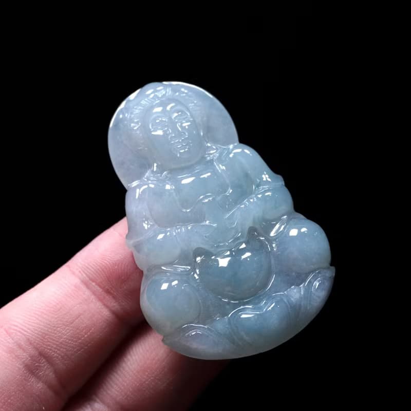 冰種翡翠精雕寶瓶觀音菩薩 | 天然緬甸玉翡翠A貨 | 送禮
