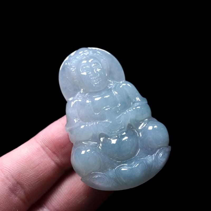 冰種翡翠精雕寶瓶觀音菩薩 | 天然緬甸玉翡翠A貨 | 送禮