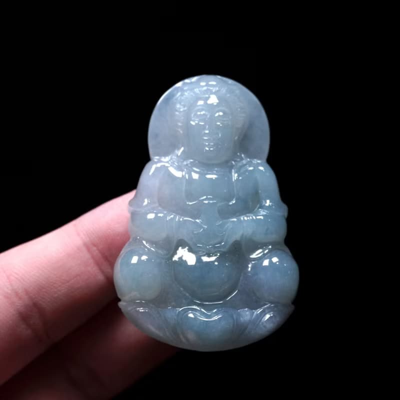 冰種翡翠精雕寶瓶觀音菩薩 | 天然緬甸玉翡翠A貨 | 送禮