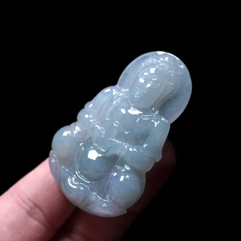 冰種翡翠精雕寶瓶觀音菩薩 | 天然緬甸玉翡翠A貨 | 送禮