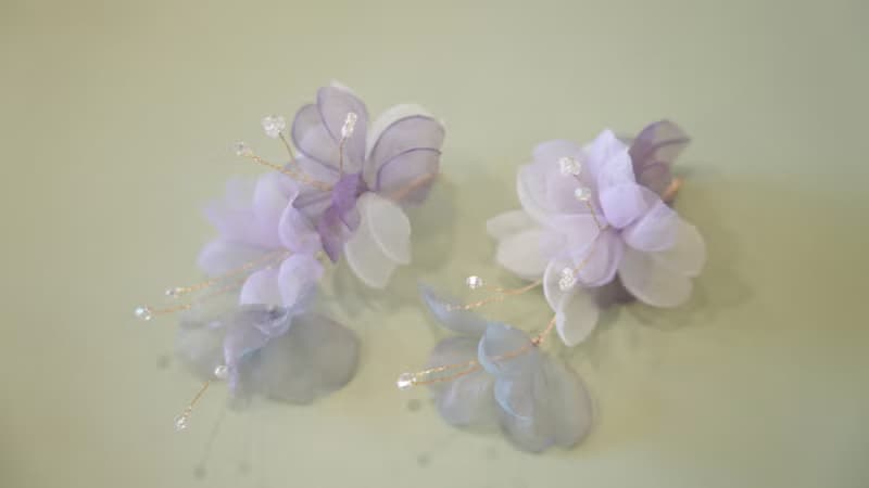 暮山紫 手工紗花飾品 可改髮夾 耳環   原創設計 新娘飾品