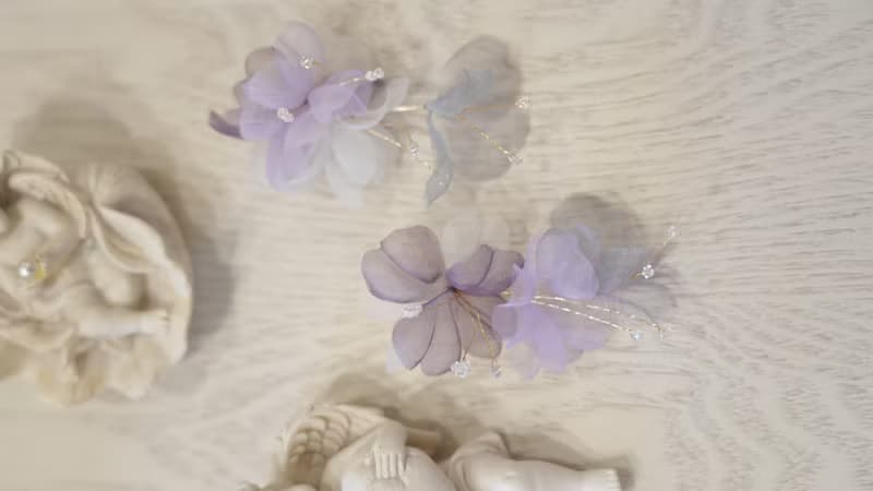 暮山紫 手工紗花飾品 可改髮夾 耳環   原創設計 新娘飾品