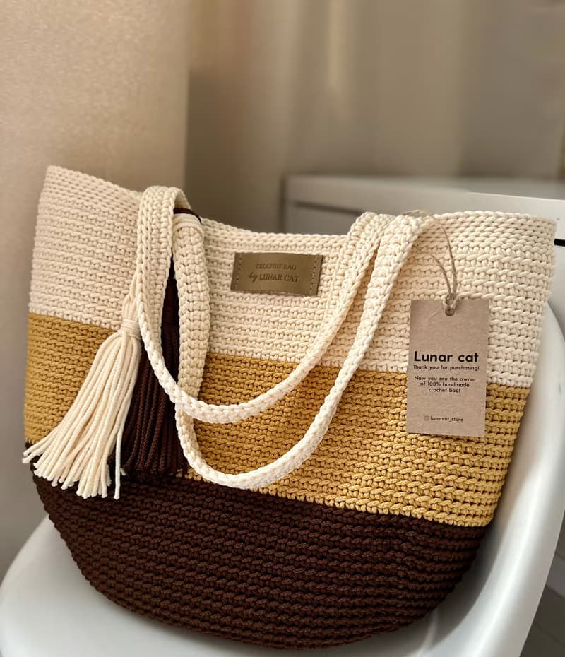 Crochet Tote Bag Lunarbag, Striped XL Lunarbag