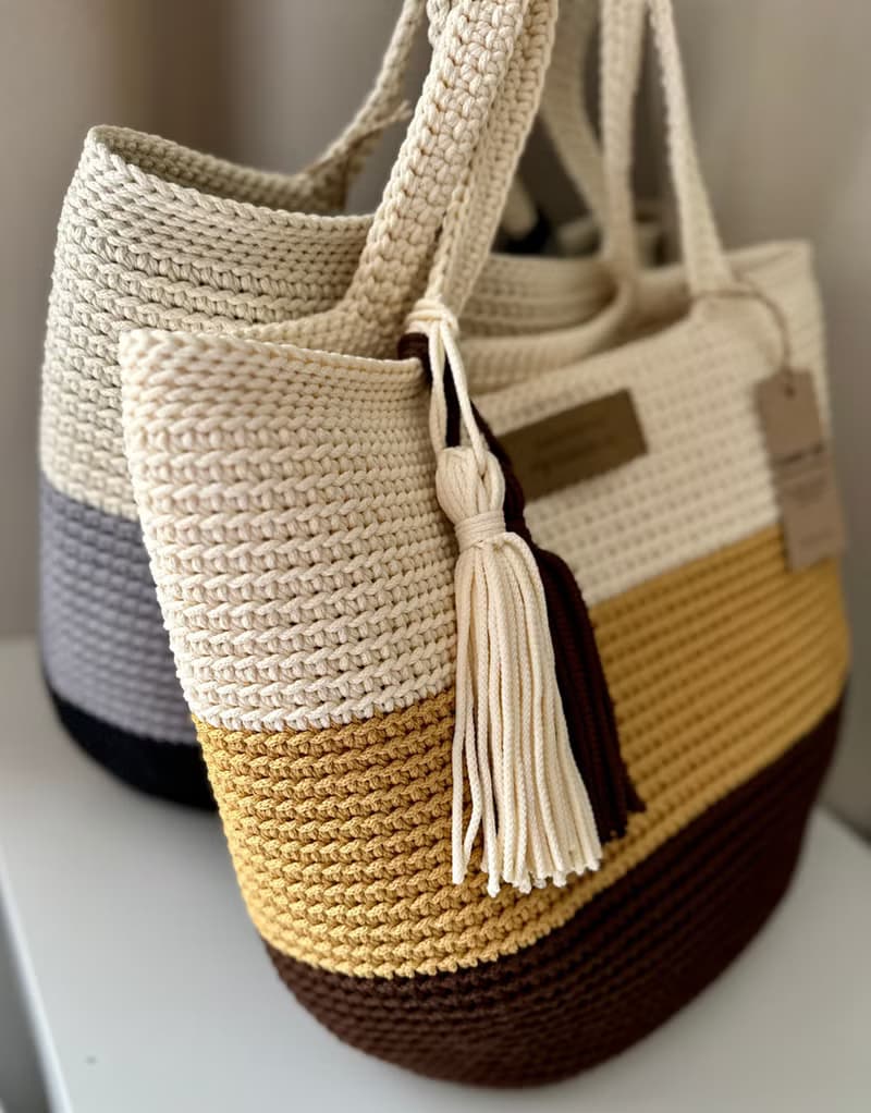 Crochet Tote Bag Lunarbag, Striped XL Lunarbag