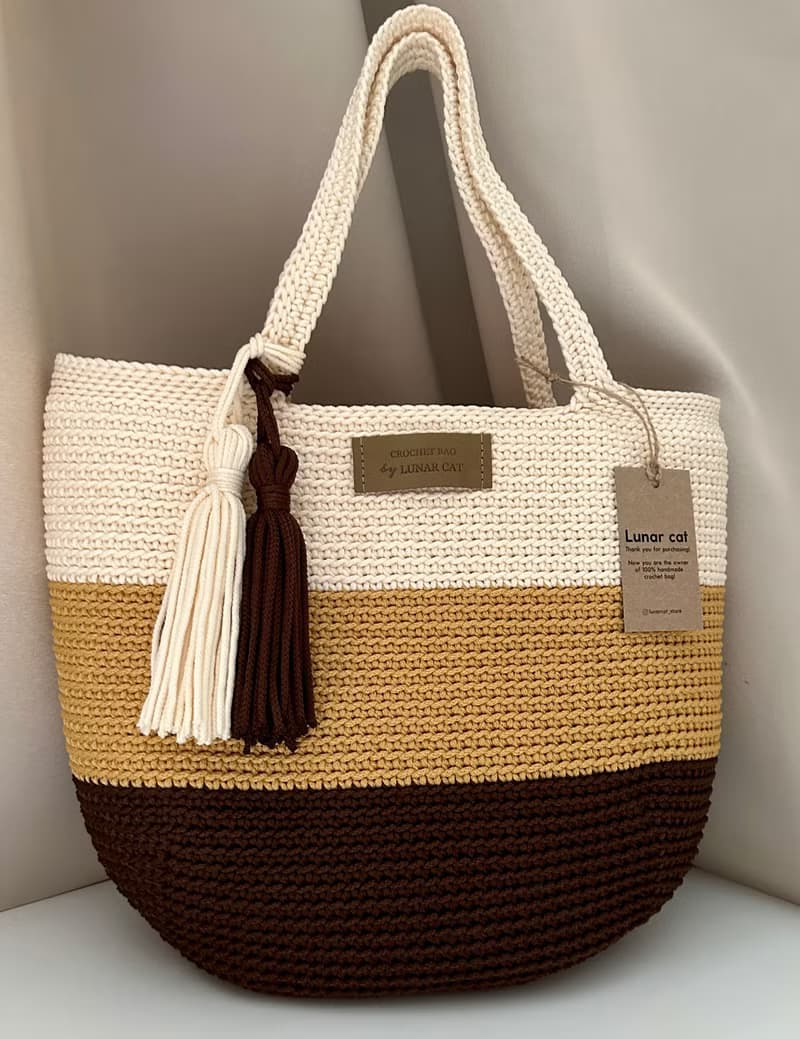 Crochet Tote Bag Lunarbag, Striped XL Lunarbag