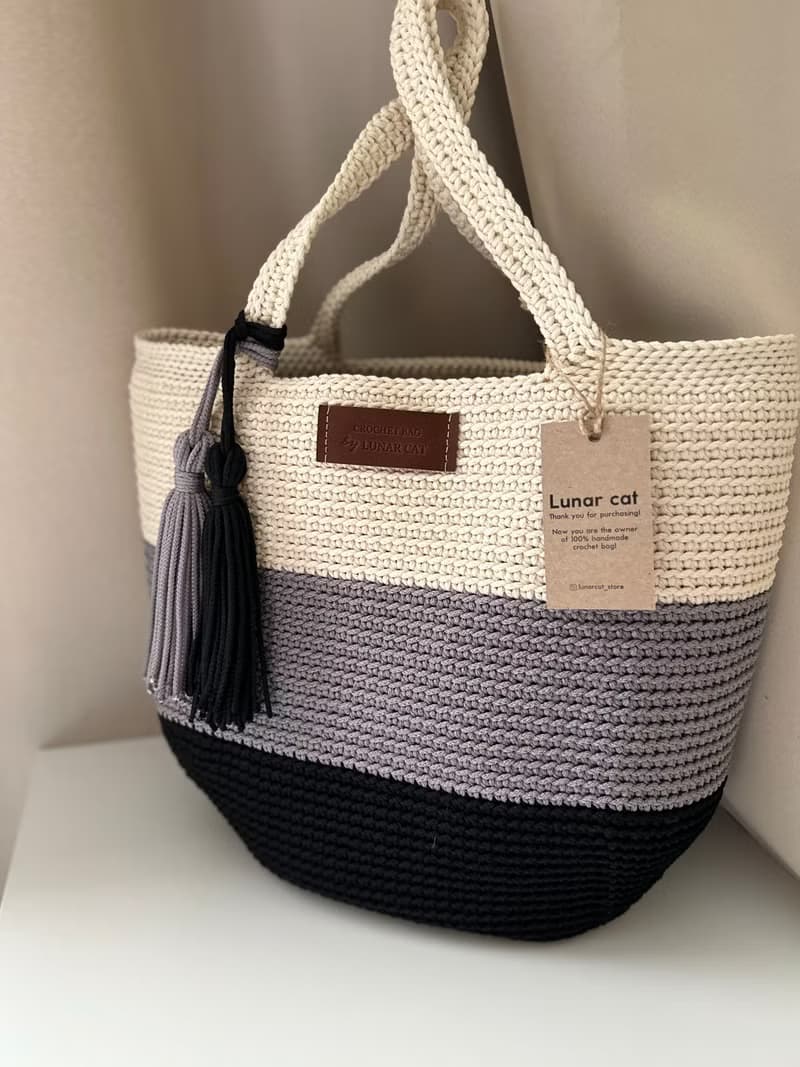 Crochet Tote Bag Lunarbag, Striped XL Lunarbag