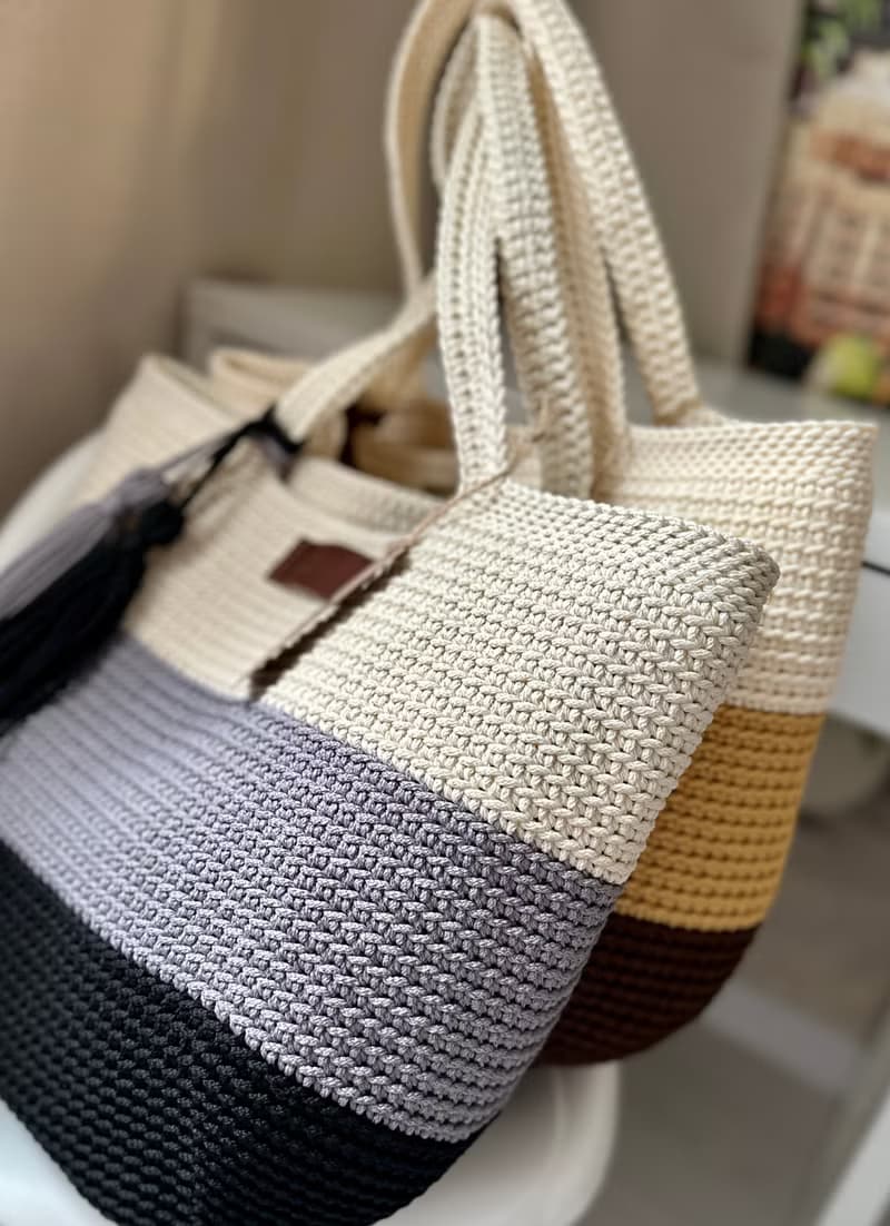 Crochet Tote Bag Lunarbag, Striped XL Lunarbag