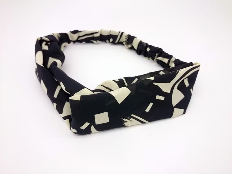 黑與米白鬆緊帶交叉款髮帶 hairband  *SK*