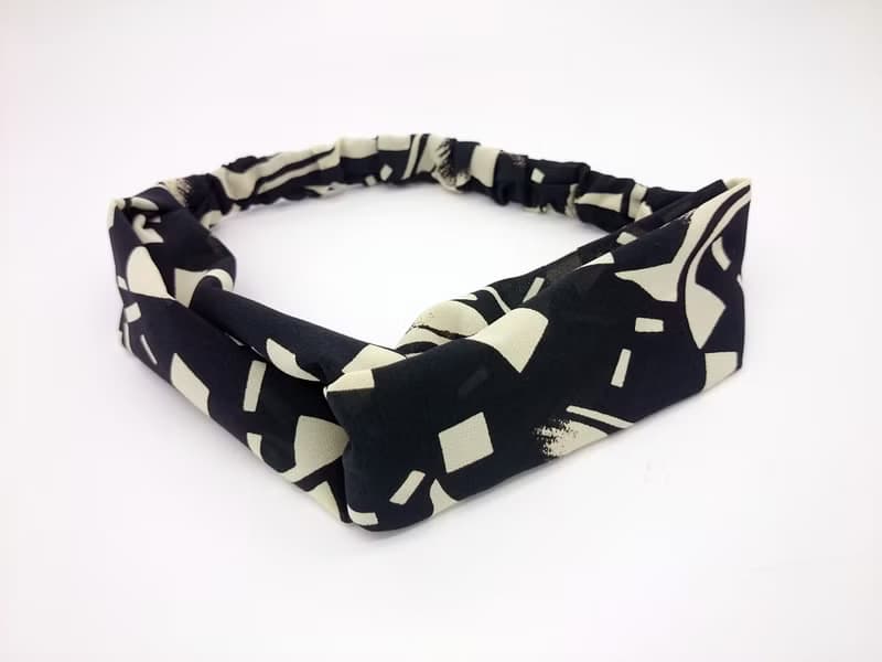 黑與米白鬆緊帶交叉款髮帶 hairband  *SK*