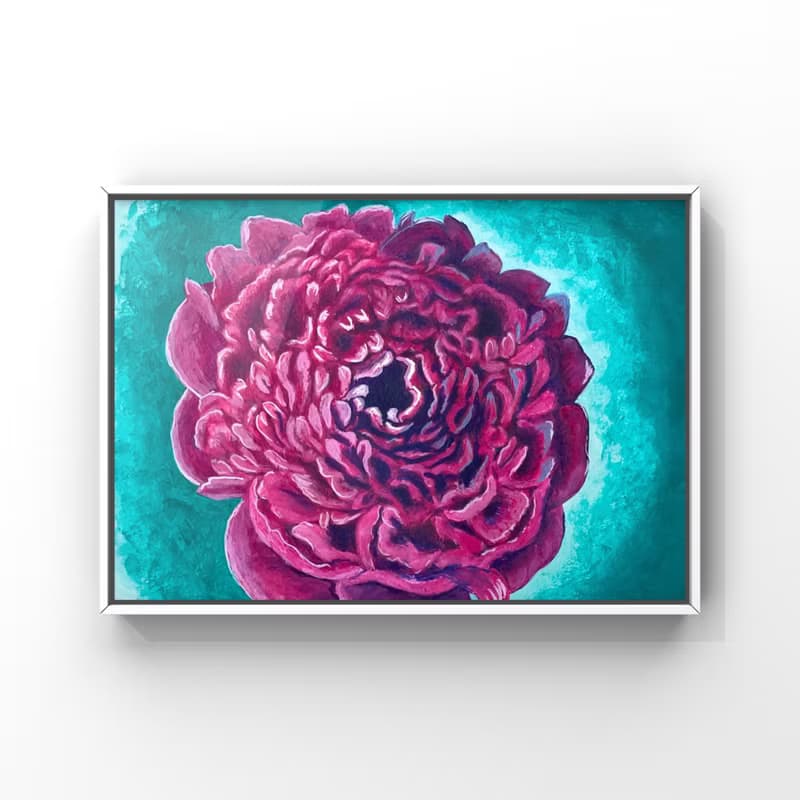 Royal peony, peony face. Gouache.
