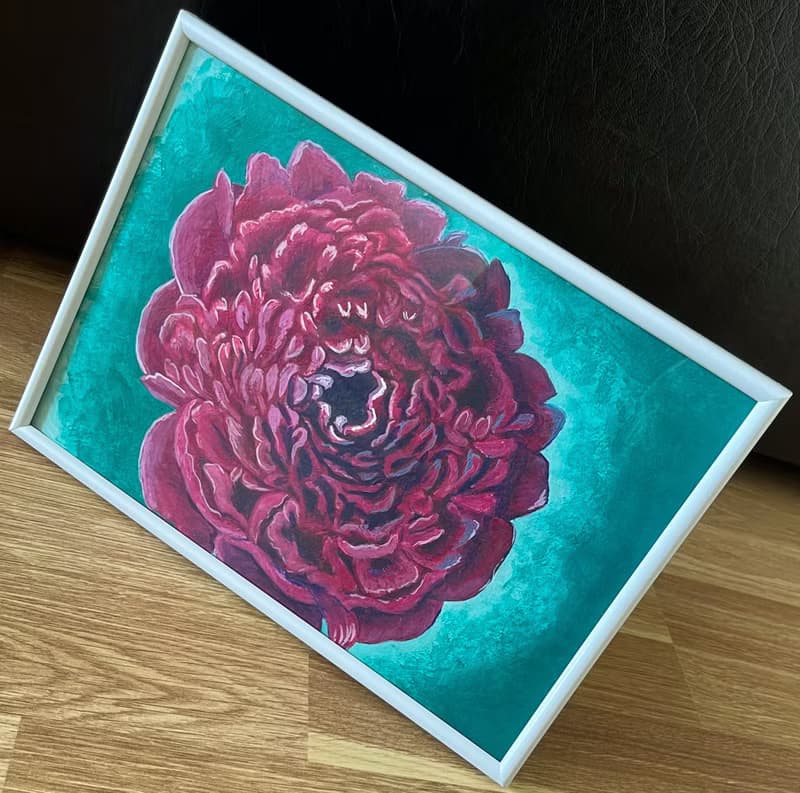 Royal peony, peony face. Gouache.