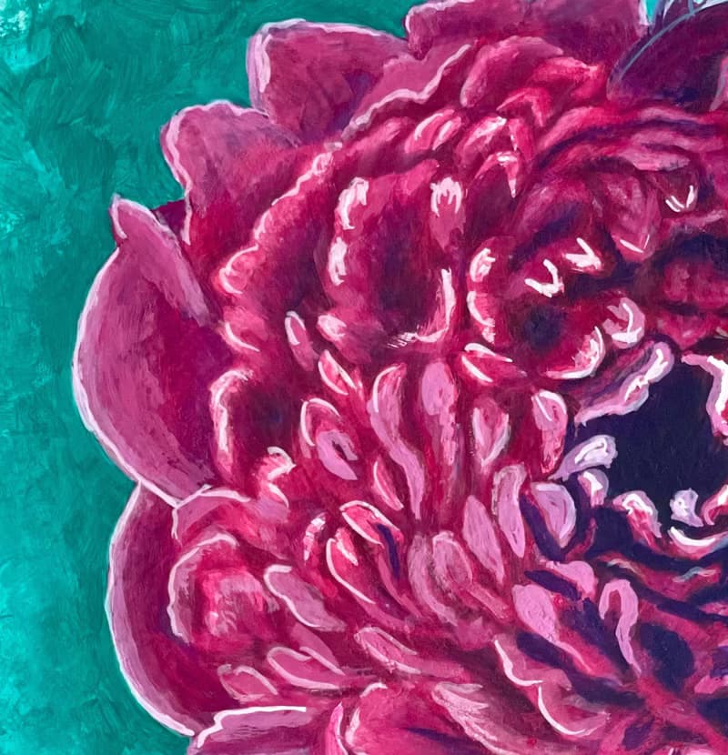 Royal peony, peony face. Gouache.