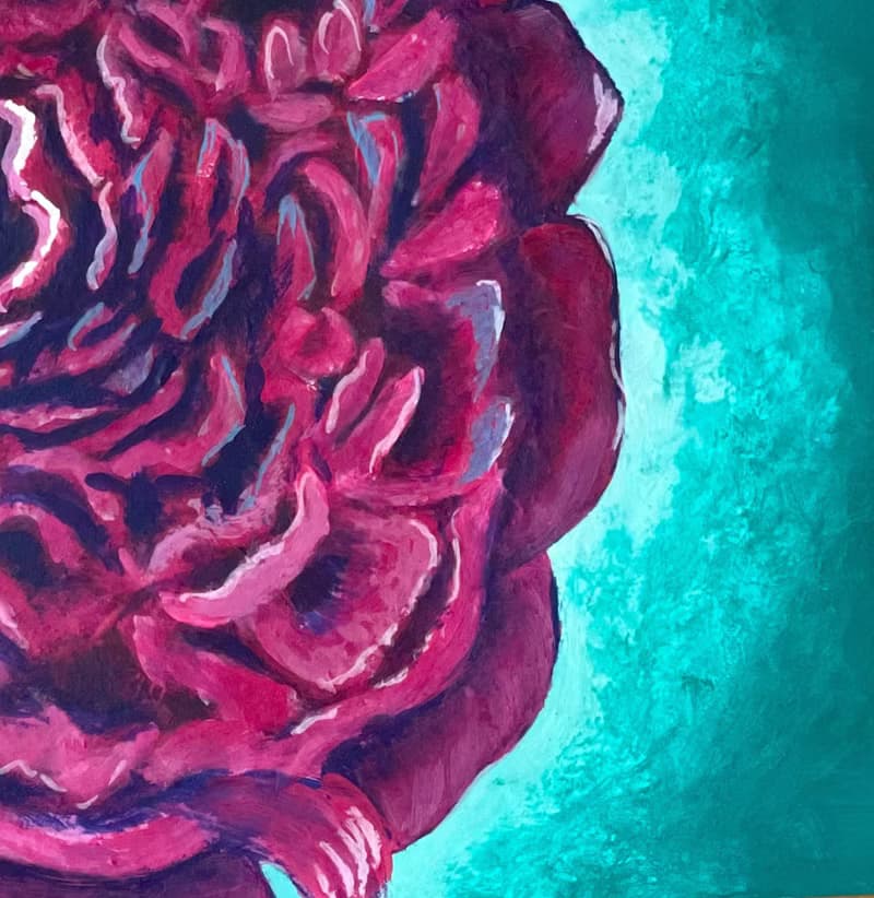 Royal peony, peony face. Gouache.