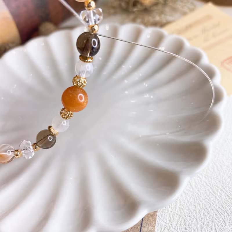 果熟 橙月光 茶晶 紅兔毛 月光石設計款天然石水晶彈性手鍊手環