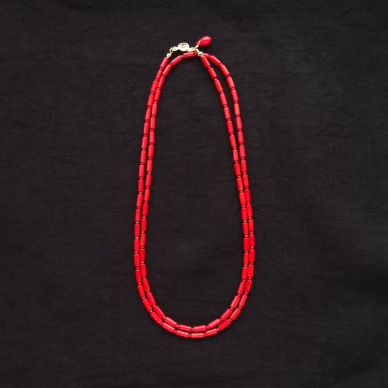 Red Coral Long Necklace レッドコーラル ロングネックレス【Small Tube Shape】