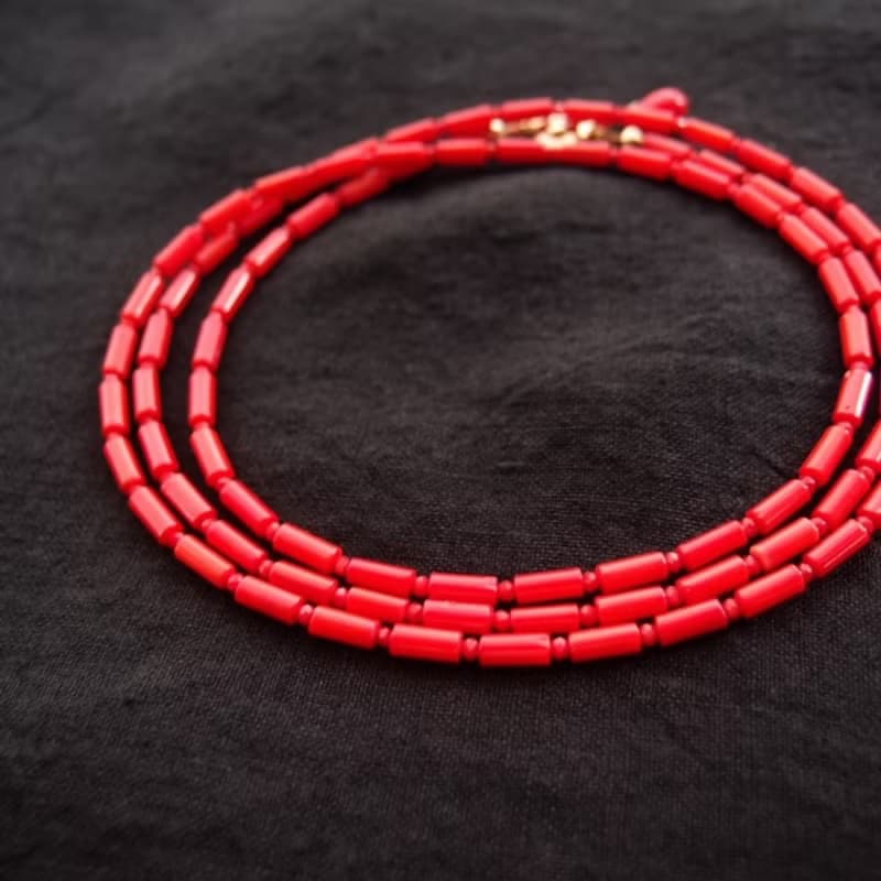 Red Coral Long Necklace レッドコーラル ロングネックレス【Small Tube Shape】