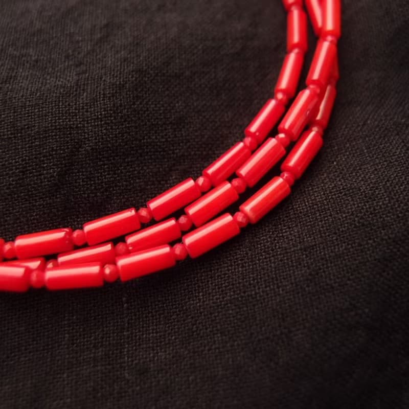 Red Coral Long Necklace レッドコーラル ロングネックレス【Small Tube Shape】