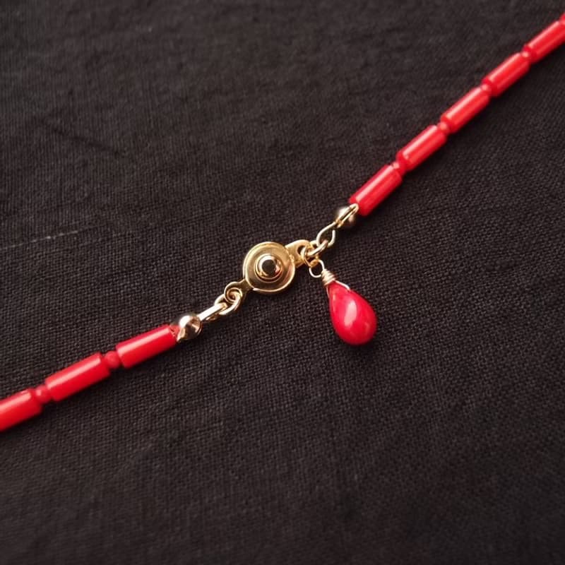 Red Coral Long Necklace レッドコーラル ロングネックレス【Small Tube Shape】