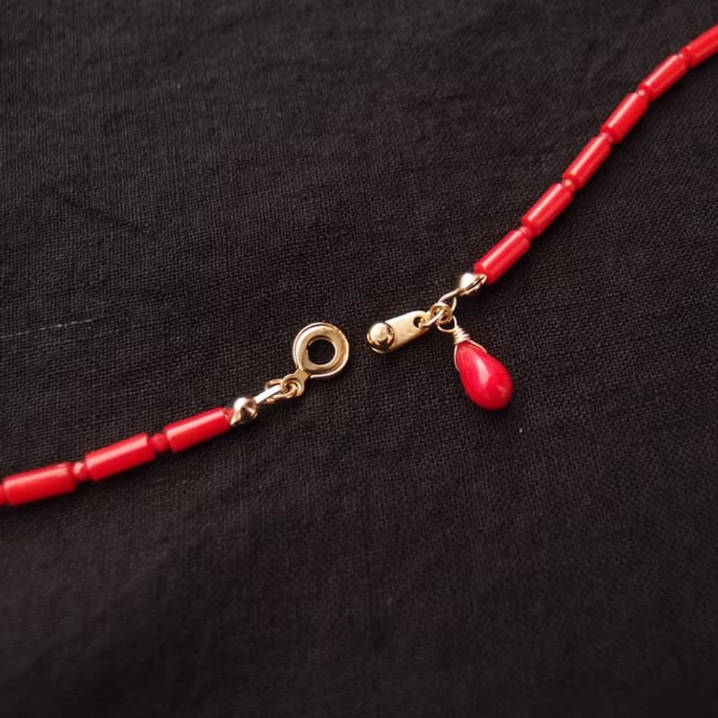 Red Coral Long Necklace レッドコーラル ロングネックレス【Small Tube Shape】