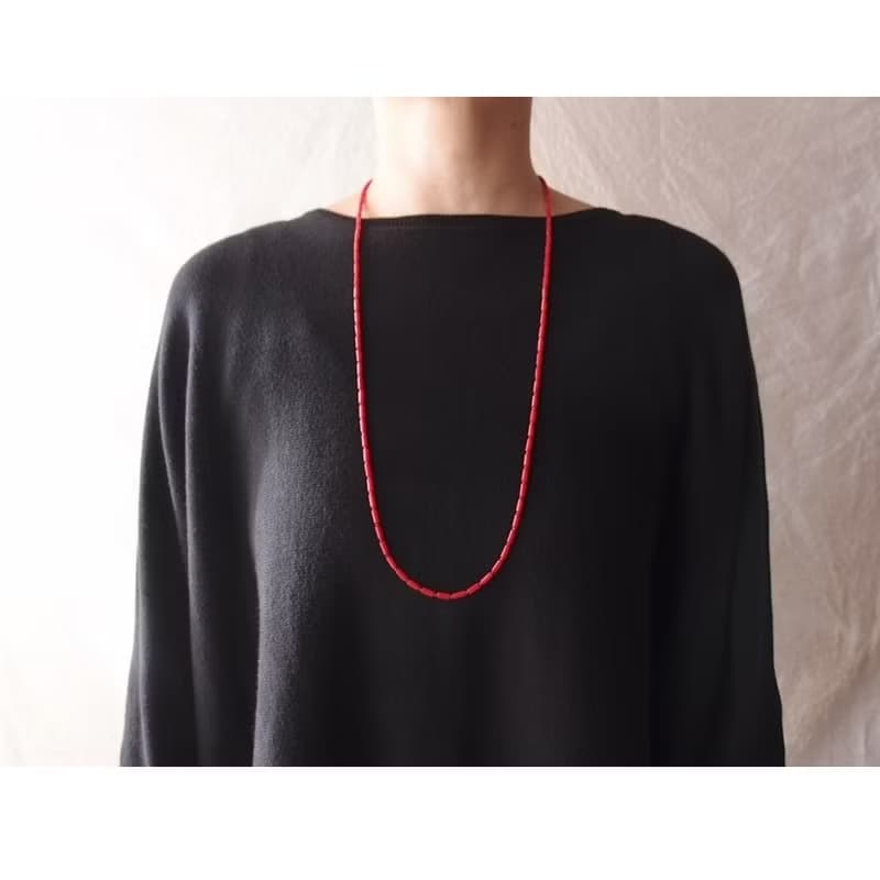 Red Coral Long Necklace レッドコーラル ロングネックレス【Small Tube Shape】