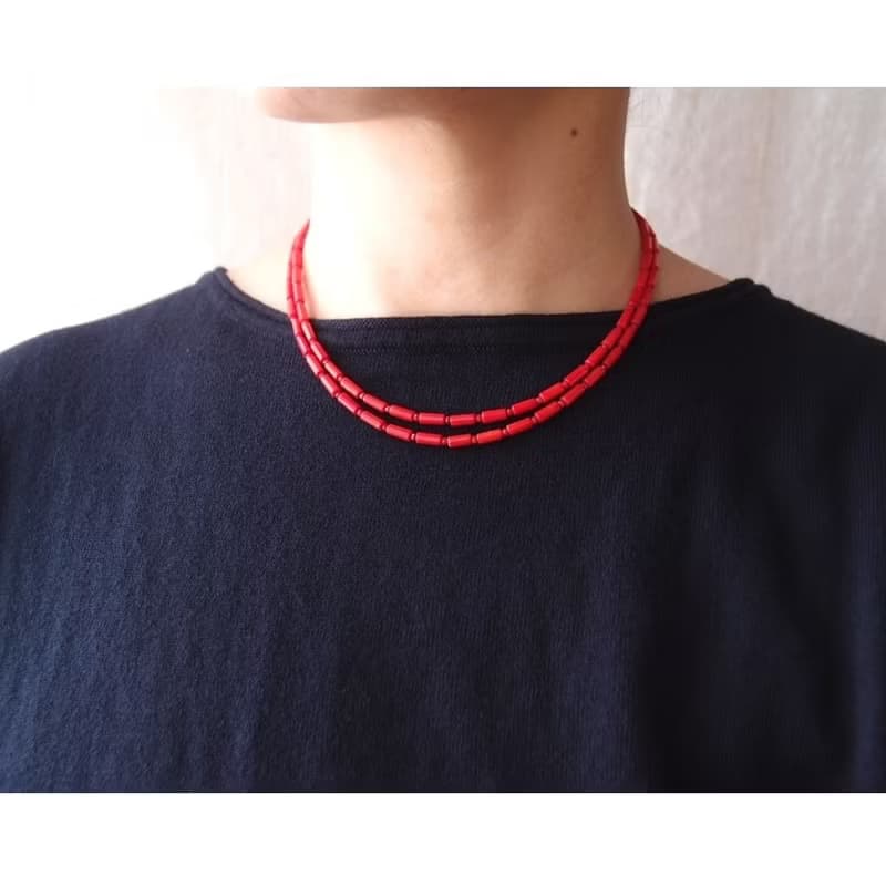 Red Coral Long Necklace レッドコーラル ロングネックレス【Small Tube Shape】